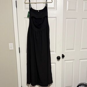 HALARA Black Maxi Dress with Cowl Neck and Spaghetti Straps